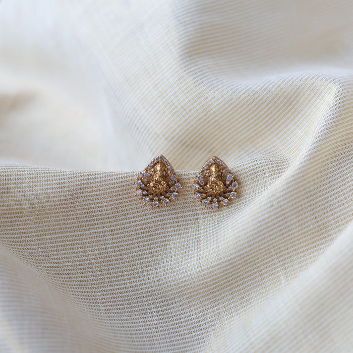 Antique temple design white stone studd earrings  AS4296