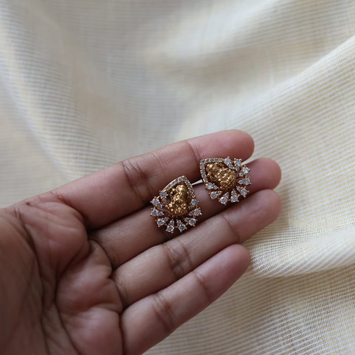 Antique temple design white stone studd earrings  AS4296