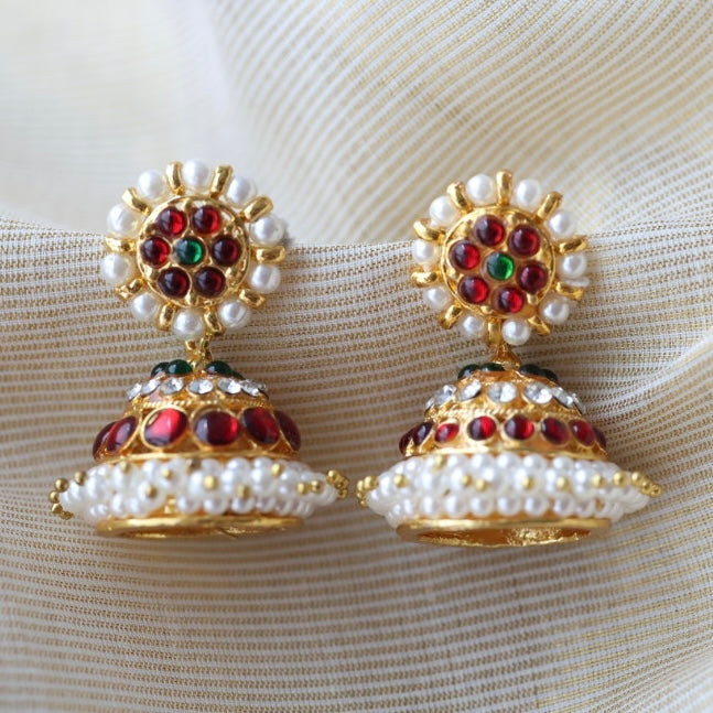 Antique ruby green stone jumka earrings  AJ4292