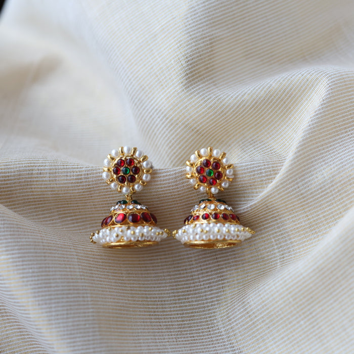 Antique ruby green stone jumka earrings  AJ4292