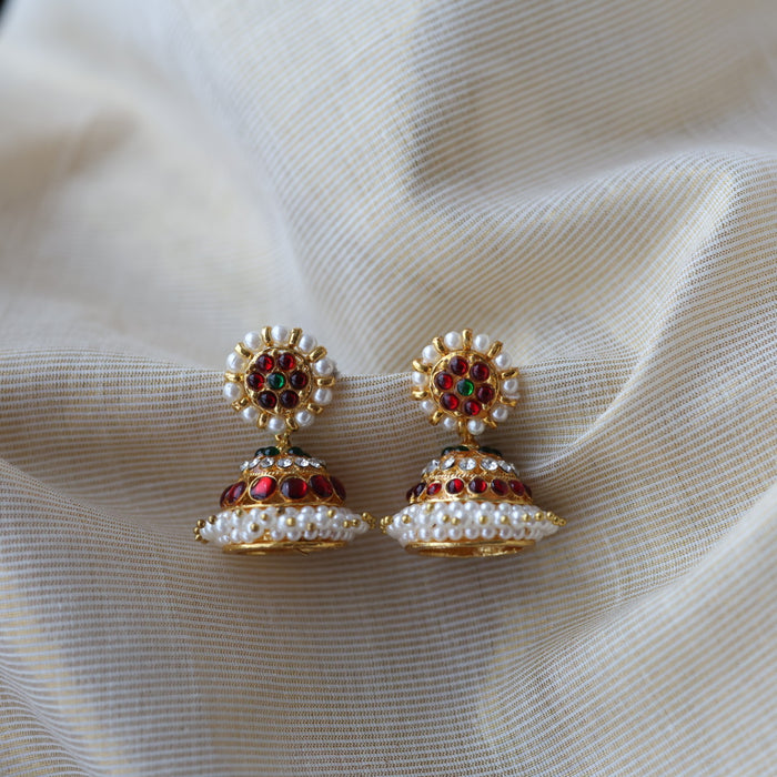 Antique ruby green stone jumka earrings  AJ4292