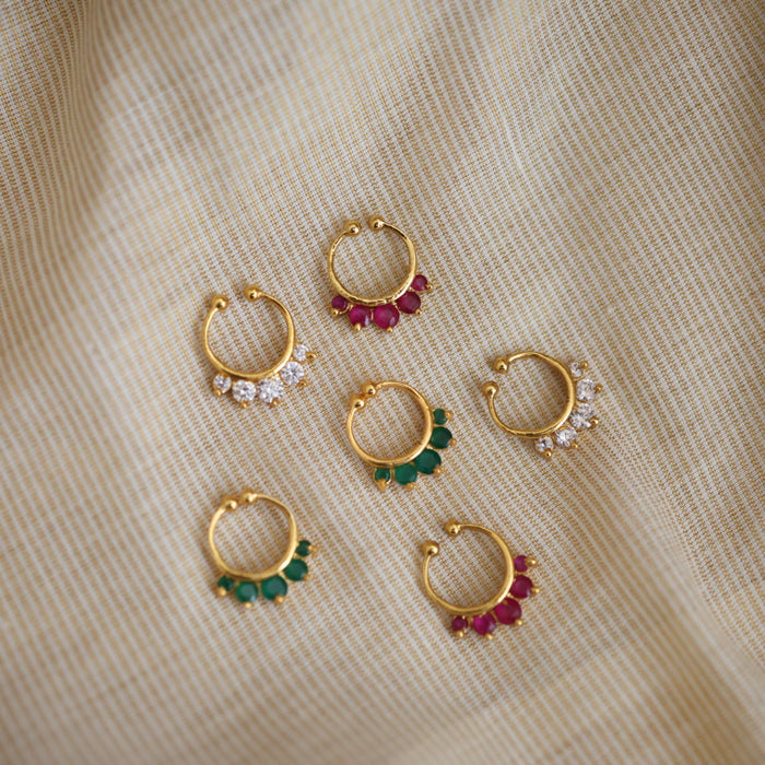 Heritage white stone gold plated nosering HN00111
