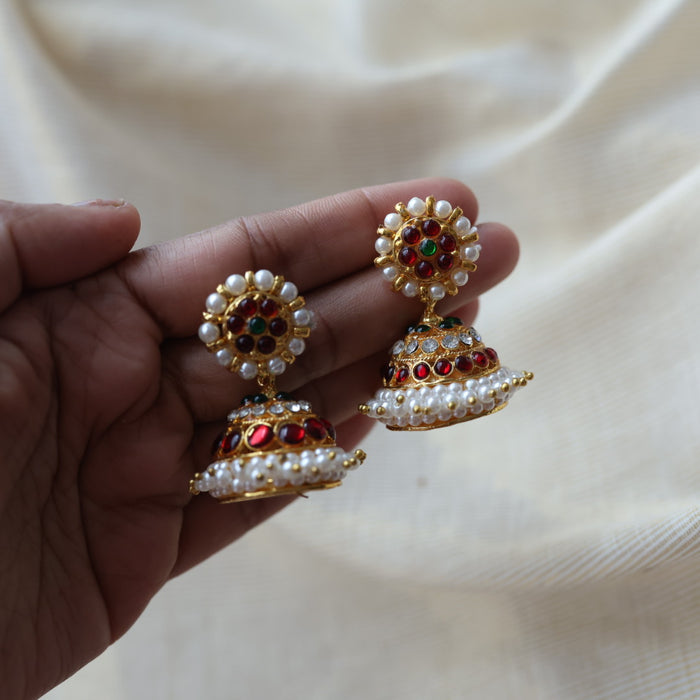 Antique ruby green stone jumka earrings  AJ4292