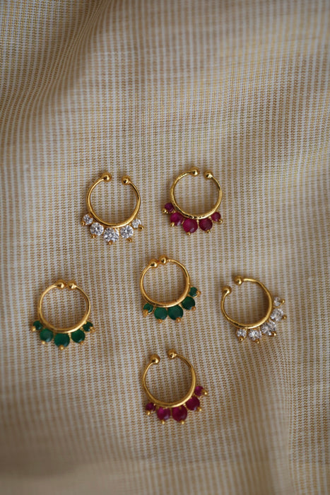 Heritage white stone gold plated nosering HN00112