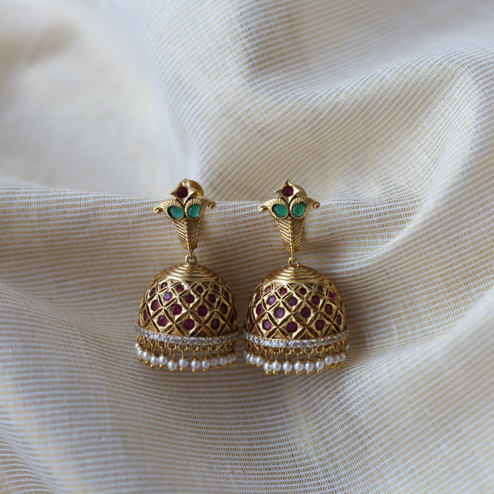 Antique ruby green stone jumka earrings  AJ42976