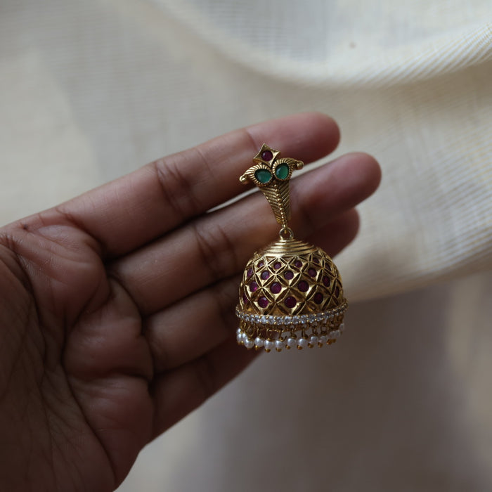 Antique ruby green stone jumka earrings  AJ42976