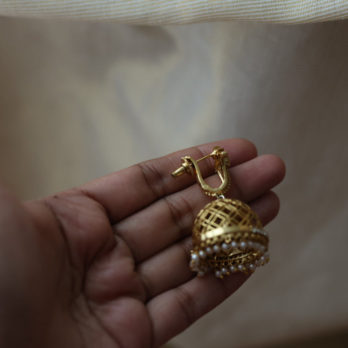 Antique ruby green stone jumka earrings  AJ42976