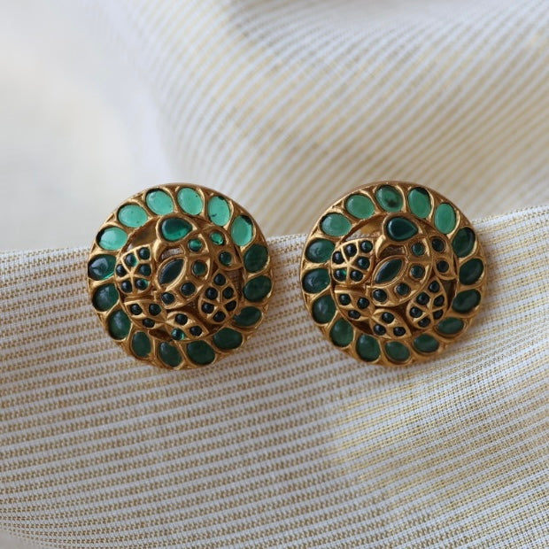 Antique green stone studd earrings  AS123