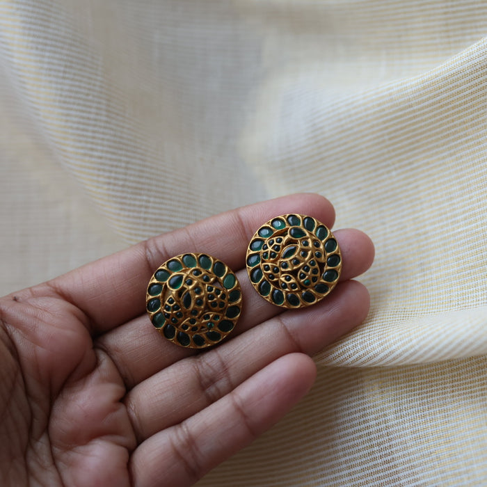 Antique green stone studd earrings  AS123