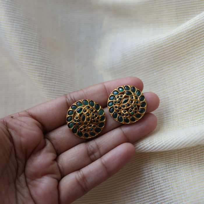 Antique green stone studd earrings  AS123