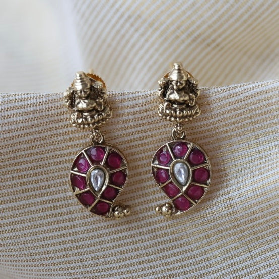 Antique ruby stone drop earrings  AD233