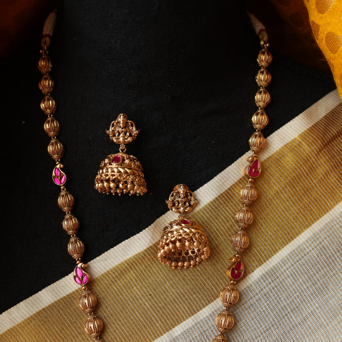 Antique temple design long necklace with earrings LL02567