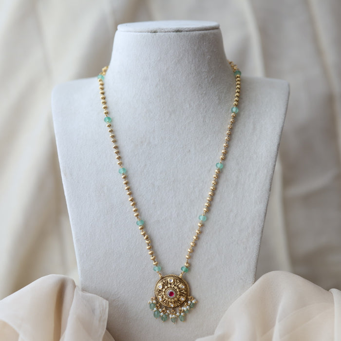 Antique green bead long necklace with earrings LL04076