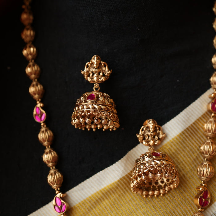 Antique temple design long necklace with earrings LL02567