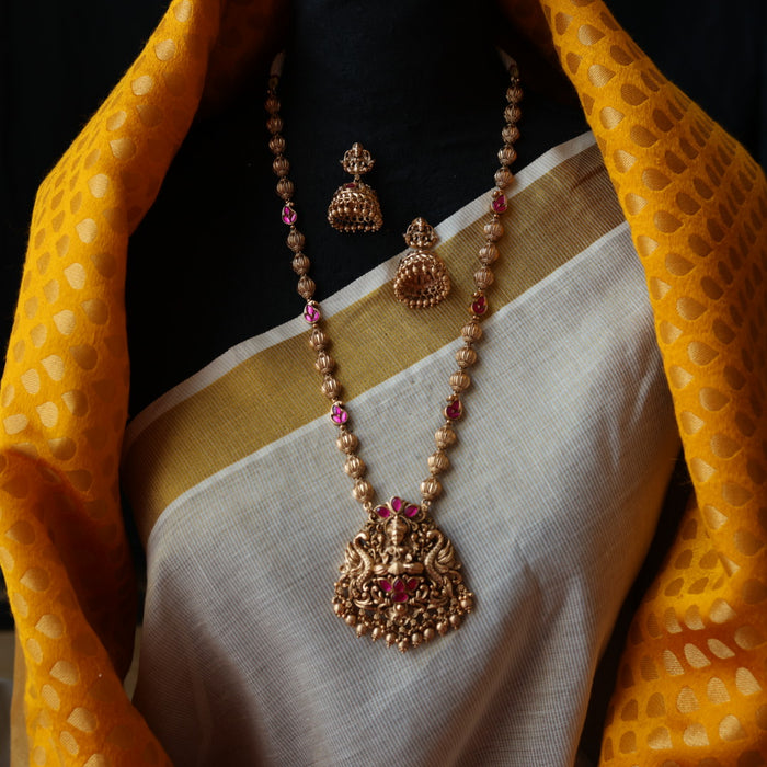 Antique temple design long necklace with earrings LL02567