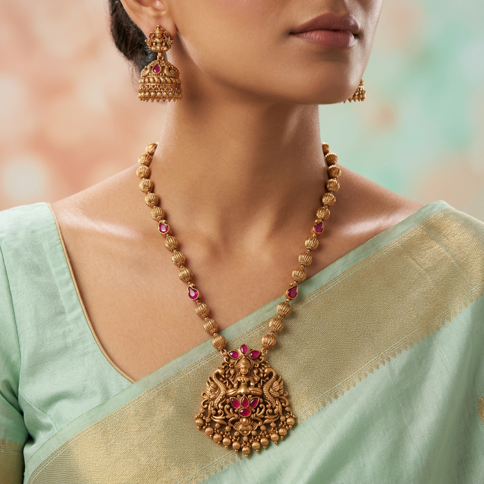Antique temple design long necklace with earrings LL02567