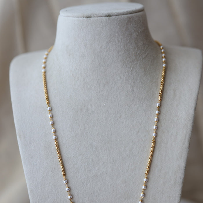 Heritage gold plated white stone pendant long necklace HP3455