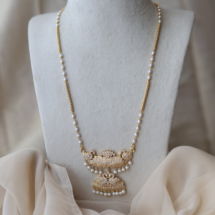 Heritage gold plated white stone pendant long necklace HP3455