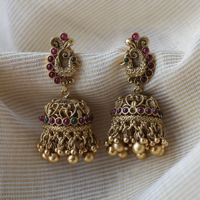 Antique peacock design jumka earrings  AJ4323