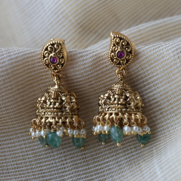 Antique green bead jumka earrings  AJ4378