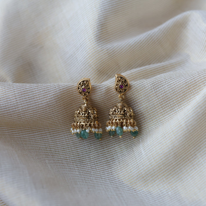 Antique green bead jumka earrings  AJ4378