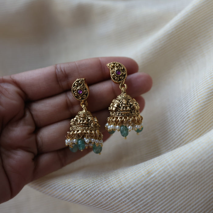 Antique green bead jumka earrings  AJ4378