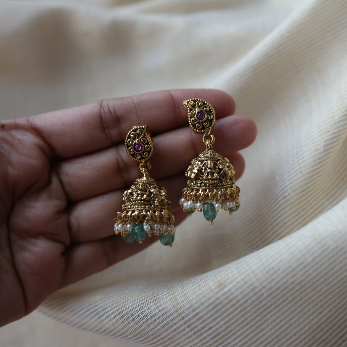 Antique green bead jumka earrings  AJ4378