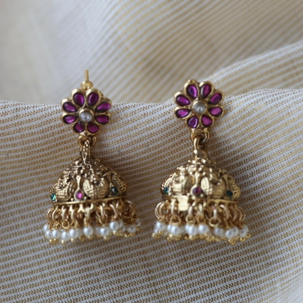 Antique ruby stone jumka earrings  AJ4711