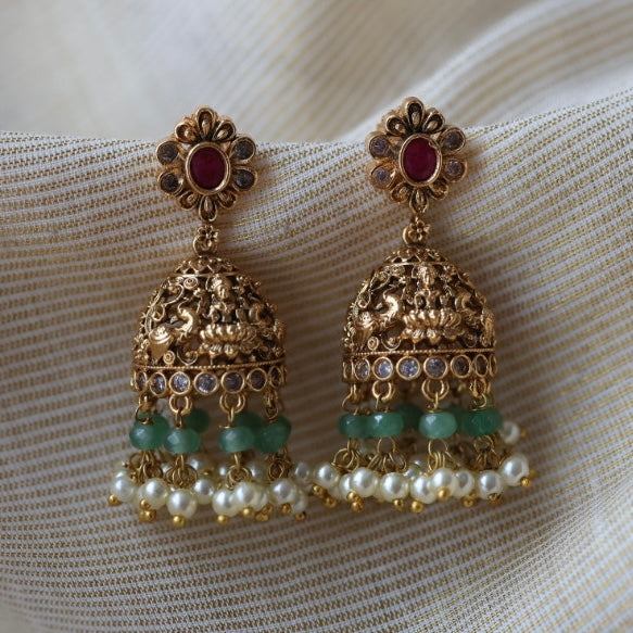 Antique green bead jumka earrings  AJ4712