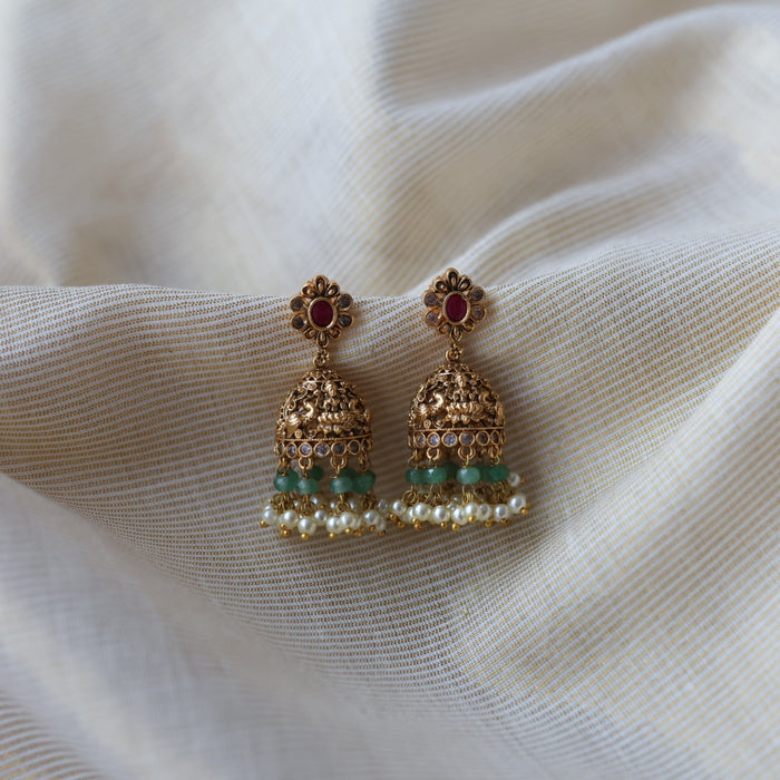 Antique green bead jumka earrings  AJ4712