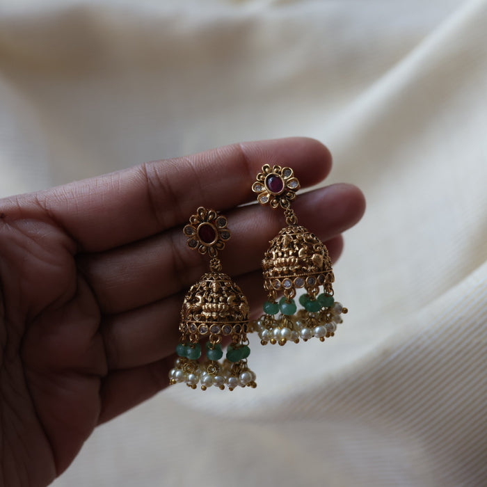 Antique green bead jumka earrings  AJ4712