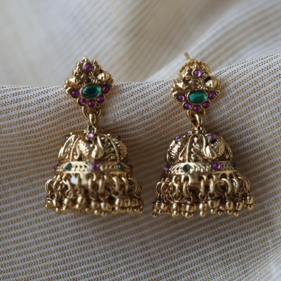 Antique ruby stone jumka earrings  AJ4716