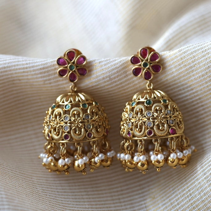Antique ruby stone jumka earrings  AJ4719
