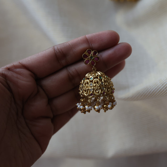 Antique ruby stone jumka earrings  AJ4719