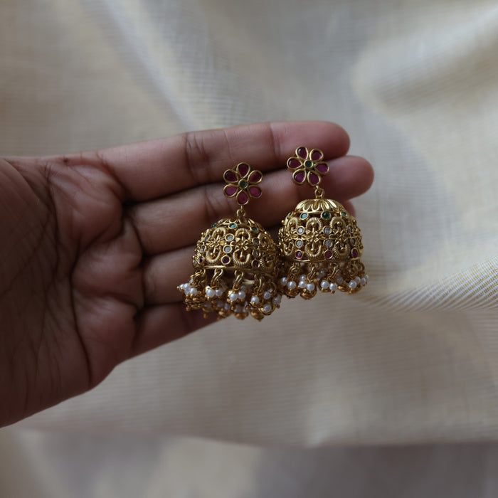 Antique ruby stone jumka earrings  AJ4719