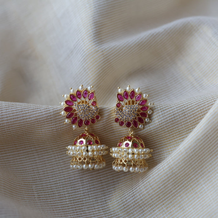 Heritage ruby white stone jumka earrings  HJ4711