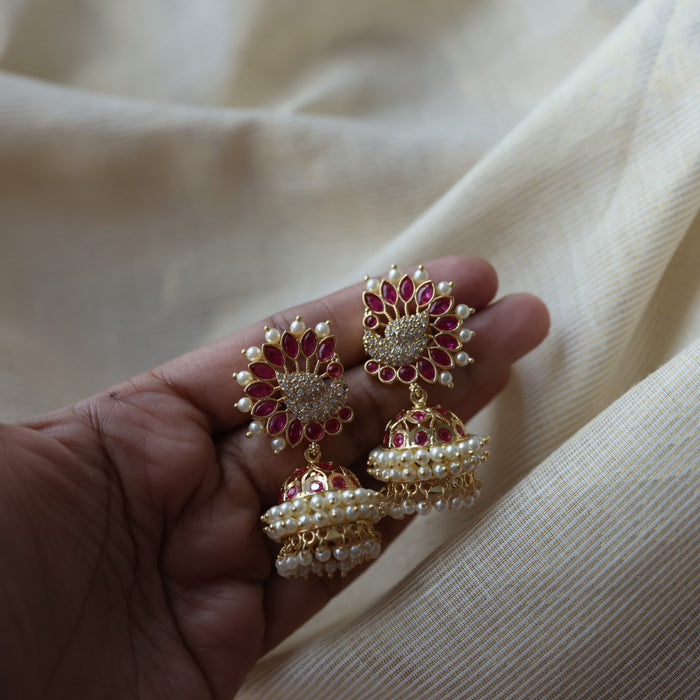 Heritage ruby white stone jumka earrings  HJ4711