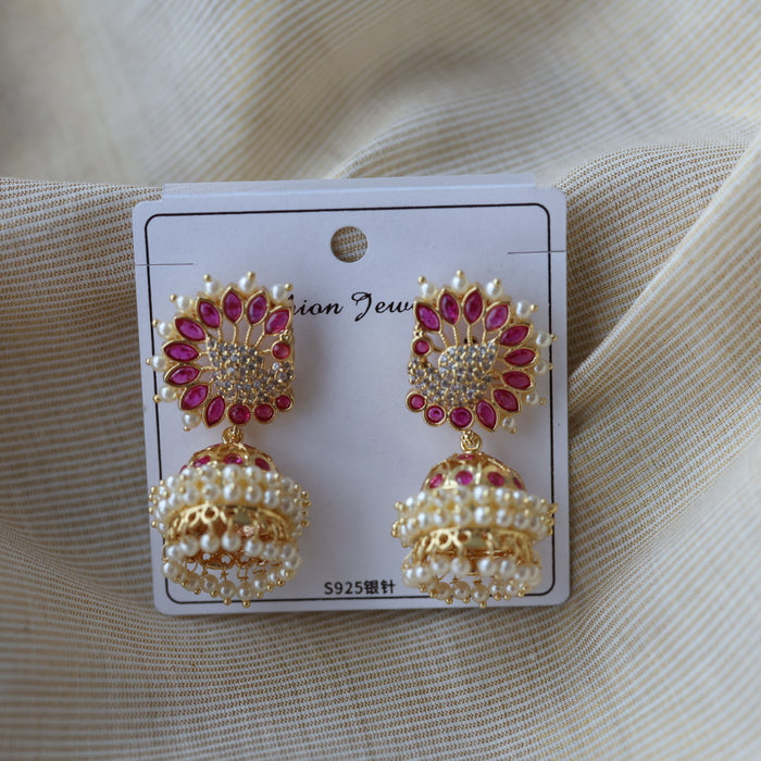 Heritage ruby white stone jumka earrings  HJ4711