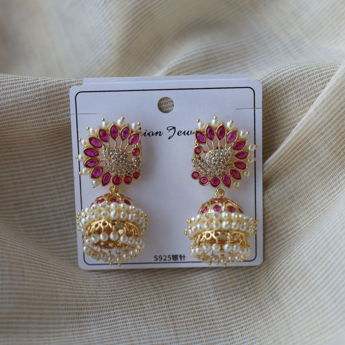 Heritage ruby white stone jumka earrings  HJ4711