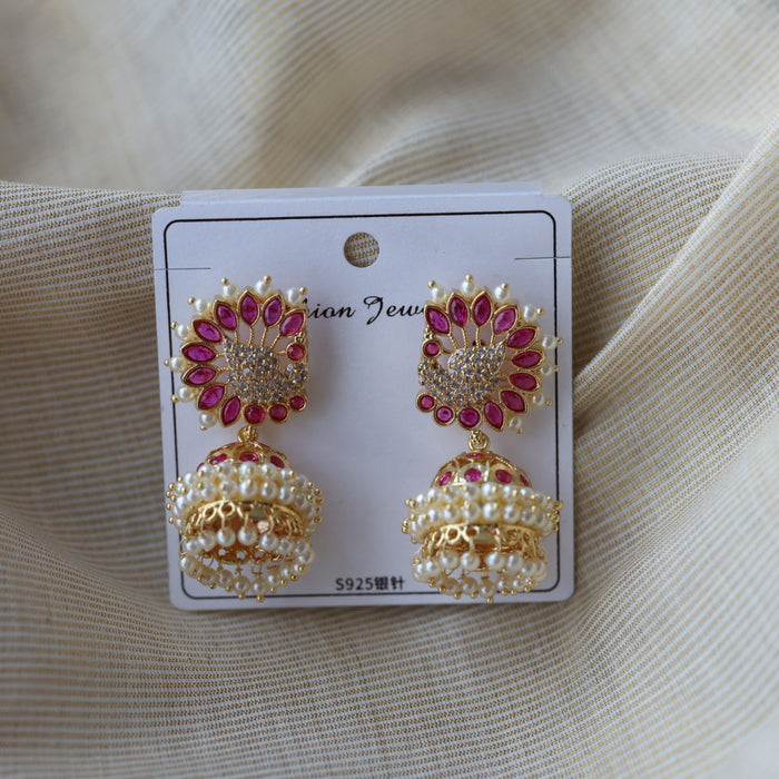 Heritage ruby white stone jumka earrings  HJ4711