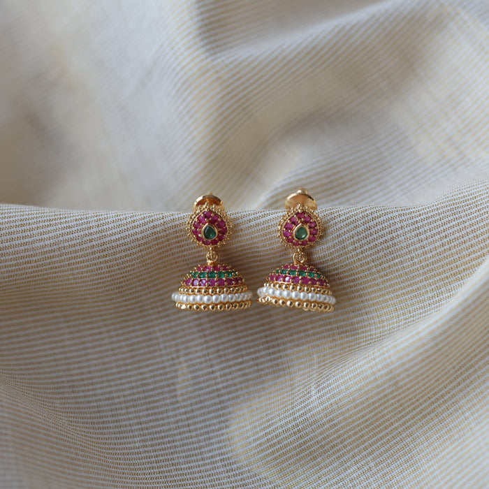 Heritage ruby green stone jumka earrings  HJ4716