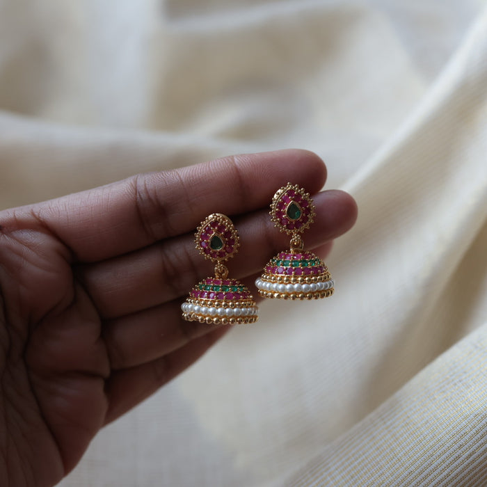 Heritage ruby green stone jumka earrings  HJ4716