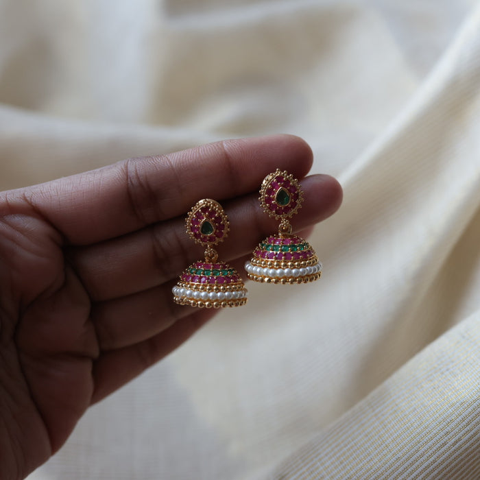 Heritage ruby green stone jumka earrings  HJ4716