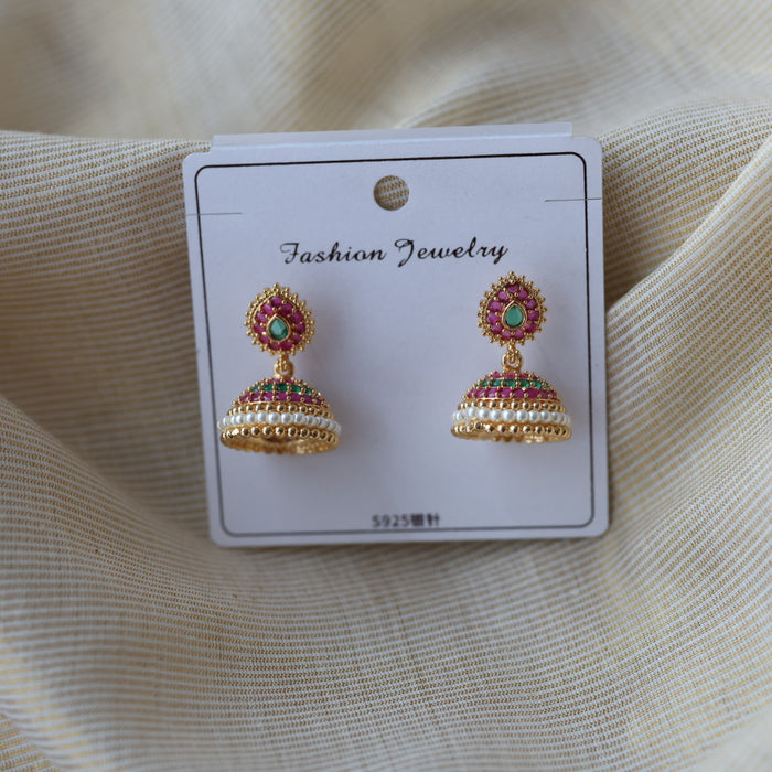 Heritage ruby green stone jumka earrings  HJ4716