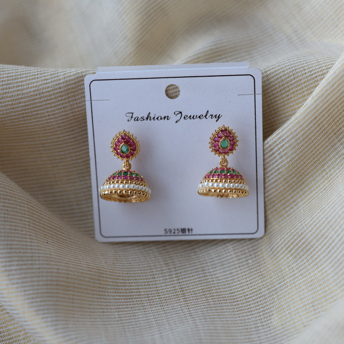 Heritage ruby green stone jumka earrings  HJ4716