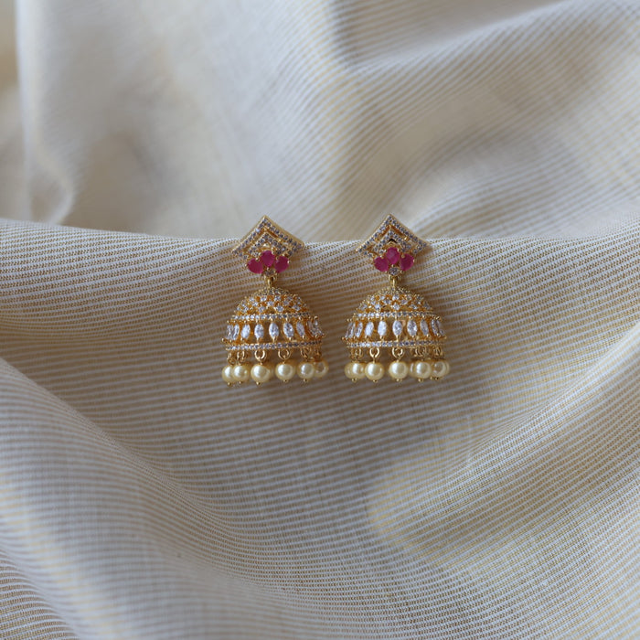 Heritage ruby white stone jumka earrings  HJ4717