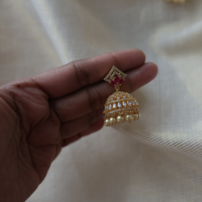 Heritage ruby white stone jumka earrings  HJ4717