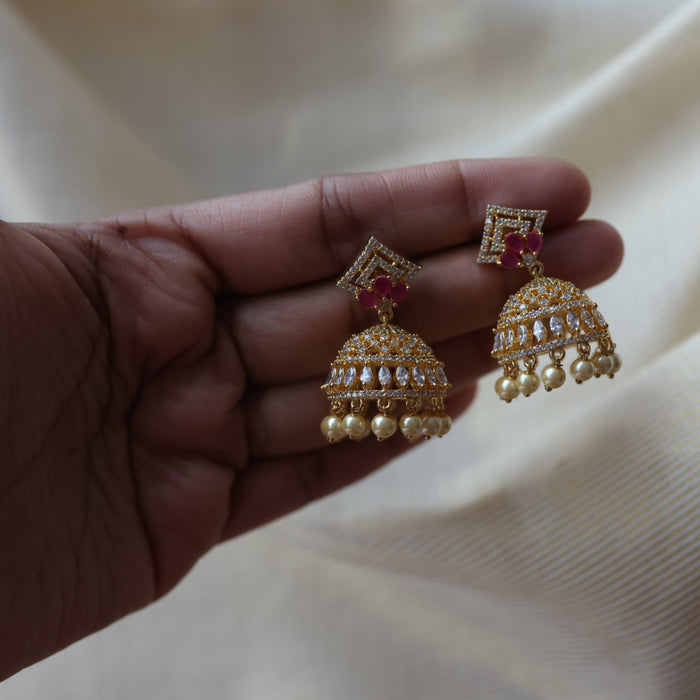 Heritage ruby white stone jumka earrings  HJ4717