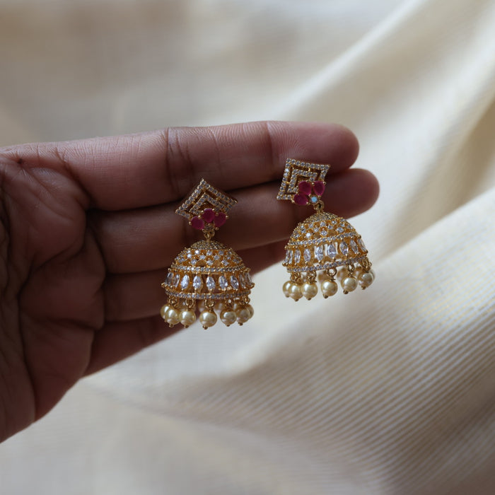 Heritage ruby white stone jumka earrings  HJ4717