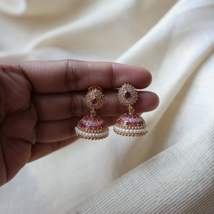Heritage ruby white stone jumka earrings  HJ4718
